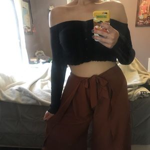 Rust colored wide leg pants fashion nova